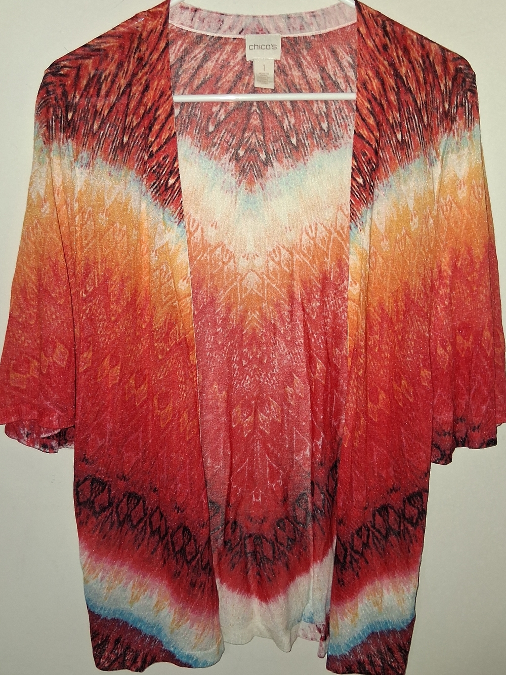 Chico's Red Orange Ombre Open-Front Kimono